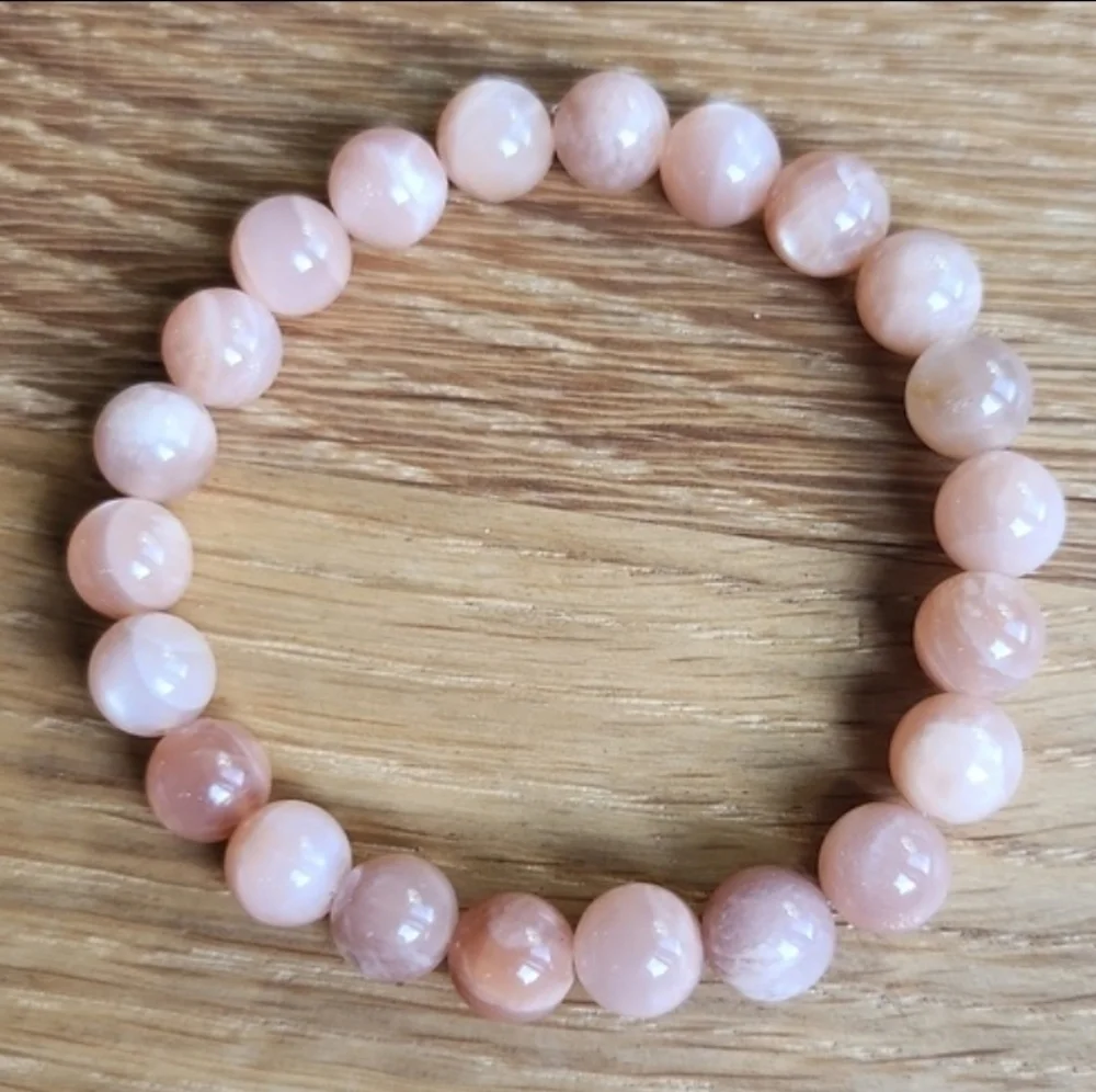 Light Orange Sunstone Beads Stretch Bracelet - Hand Crafted